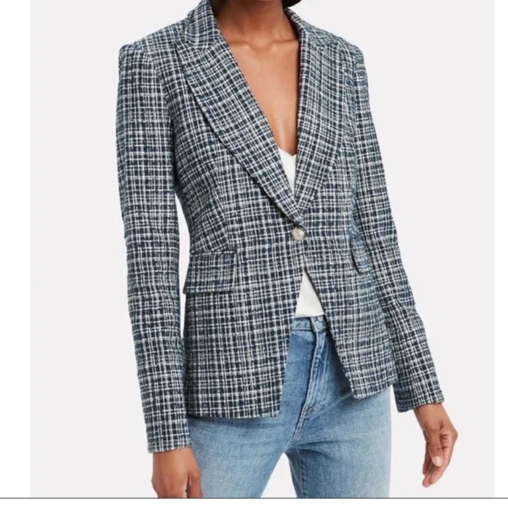 Veronica Beard Navy Blue Tweed Cutaway Dickey Jacket Blazer - Picture 2 of 13